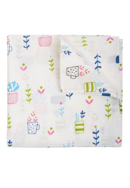 Муслиновая пеленка Цветы и кружки 120х120 - Сонный гномик