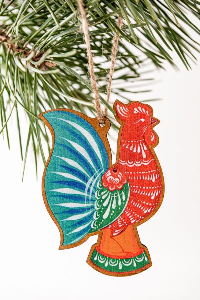 Ёлочная игрушка "Петушок" (городецкая роспись)