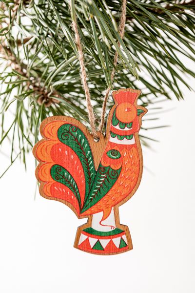 Ёлочная игрушка "Петушок" (борецкая роспись)