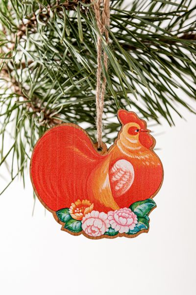 Ёлочная игрушка "Петушок" (жостовская роспись)