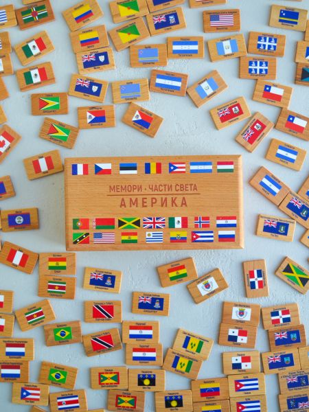 Мемори "Части света. Америка" в деревянной коробочке