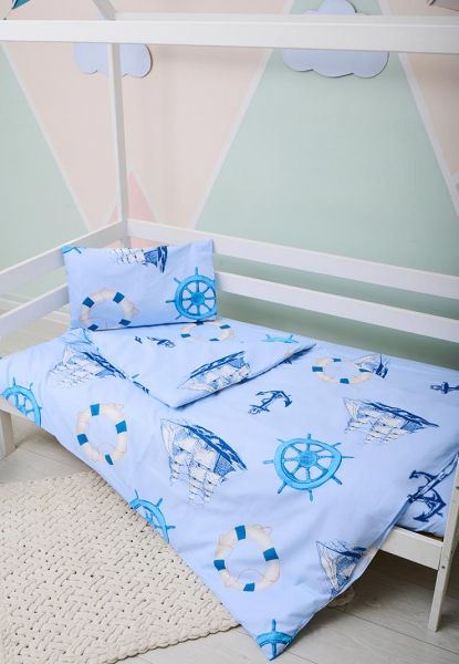 Постельное белье в детскую кроватку 160х80 "Якоря" - Сонный гномик