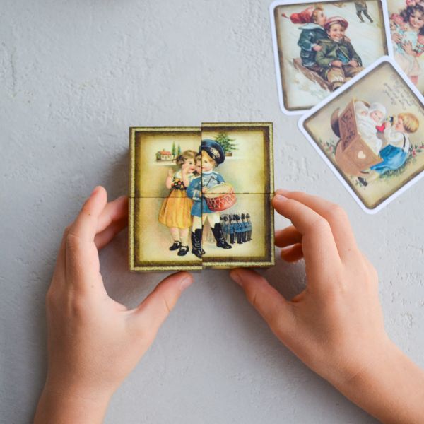 Кубики с картинками "Рождество" (4 кубика в картонной коробочке)