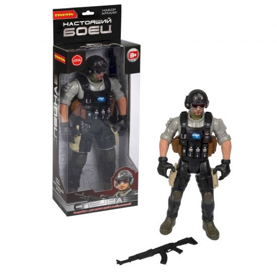 Набор игровой АРМИЯ "НАСТОЯЩИЙ БОЕЦ", фигурка солдата спецназа в очках, 31 см, Bondibon - BONDIBON