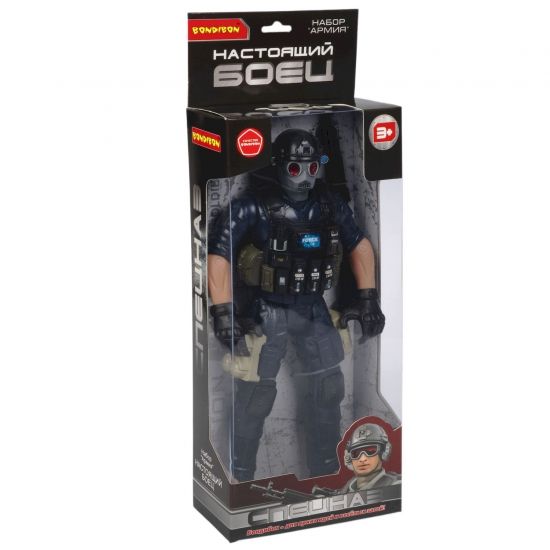 Набор игровой АРМИЯ "НАСТОЯЩИЙ БОЕЦ", фигурка солдата спецназа в противогазе, 31 см, Bondibon - BONDIBON