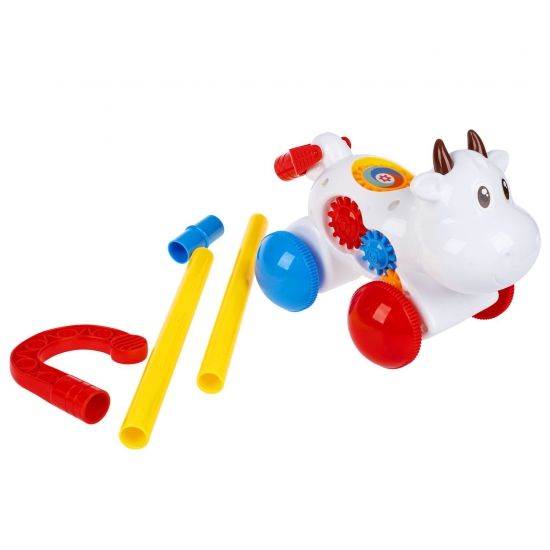 Каталка с ручкой для детей "КОРОВКА" со звуком и шестерёнка, Baby You Bondibon - BONDIBON