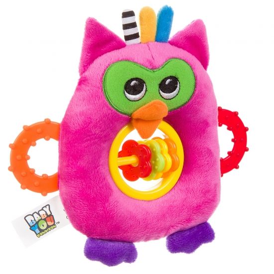 Мягкая игрушка-погремушка "СОВА" 16см с прорезывателями Baby You Bondibon - BONDIBON