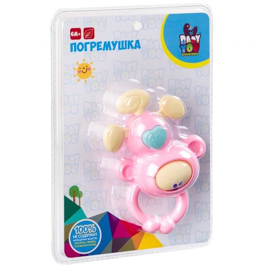 Погремушка "ОБЕЗЬЯНКА" розовая, Baby You Bondibon - BONDIBON
