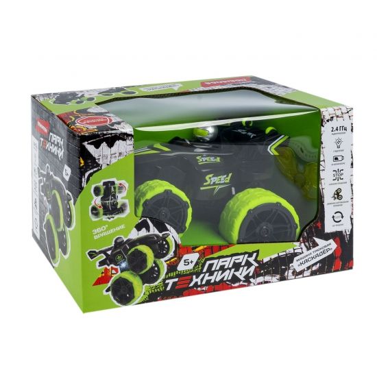 Машина трюкач радиоуправляемая "КАСКАДЕР", со светом, на аккумуляторе, черно-зеленая, Парк Техники Bondibon - BONDIBON