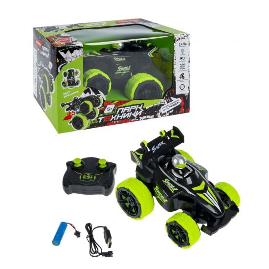 Машина трюкач радиоуправляемая "КАСКАДЕР", со светом, на аккумуляторе, черно-зеленая, Парк Техники Bondibon - BONDIBON