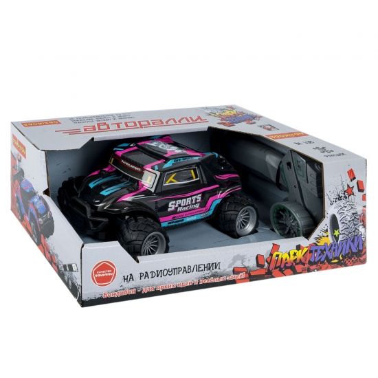 Машина на пульте управления ДЖИП "АВТОРАЛЛИ", черно-розовый, 1:18, большие колеса, р/у 2,4 ГГц, Парк Техники, Bondibon - BONDIBON
