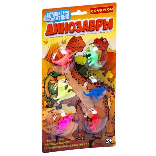 Растущие в воде животные Bondibon «ДИНОЗАВРЫ», набор 6 шт., BLISTER 28х1,3х15 см - BONDIBON