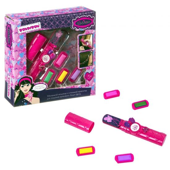Набор детской декоративной косметики "ЩИПЦЫ ДЛЯ ВОЛОС " 4 цвета колорирующей пудры Eva Moda Bondibon - BONDIBON