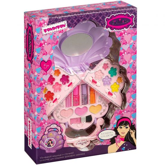 Набор детской декоративной косметики "РАКУШКА", раздвижная косметичка сумочка, сиреневая, 2 уровня, Eva Moda Bondibon - BONDIBON