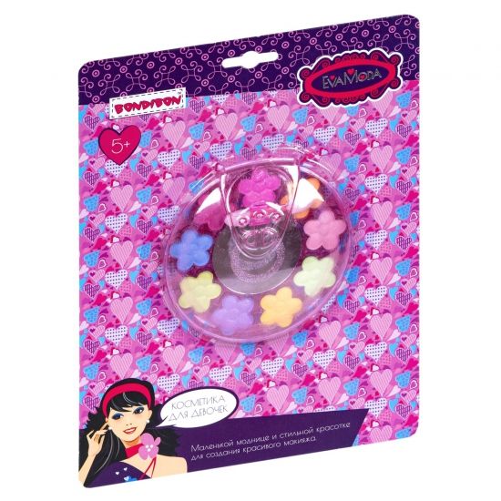 Набор детской декоративной косметики "ЦВЕТОЧКИ", круглая палетка матовых теней и зеркало, Eva Moda Bondibon - BONDIBON