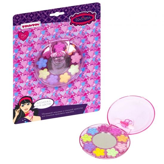 Набор детской декоративной косметики "ЦВЕТОЧКИ", круглая палетка матовых теней и зеркало, Eva Moda Bondibon - BONDIBON