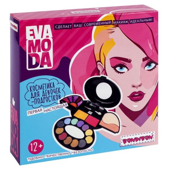 Набор декоративной косметики для подростков "ОВАЛ", в раздвижной косметичке с зеркалом, черный Eva Moda Bondibon - BONDIBON
