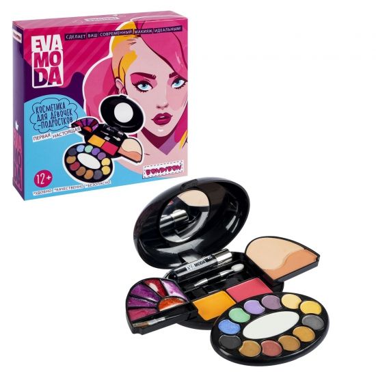 Набор декоративной косметики для подростков "ОВАЛ", в раздвижной косметичке с зеркалом, черный Eva Moda Bondibon - BONDIBON