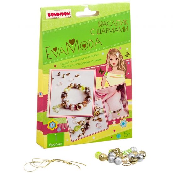 Набор для создания украшений Bondibon Eva Moda "Браслетик с шармами" золотистый/зеленый 1 шт. - BONDIBON