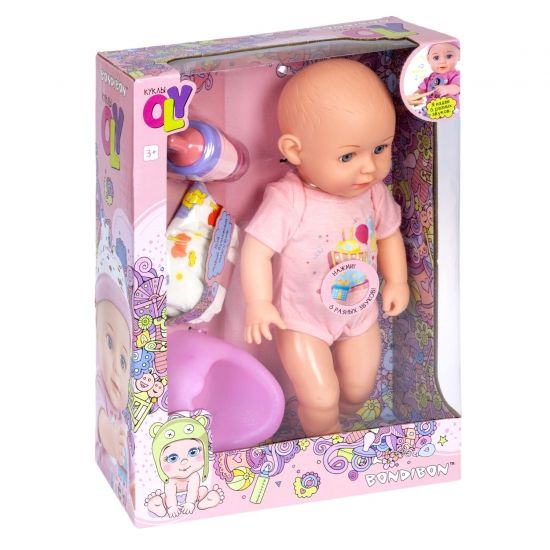 Пупс Bondibon OLY в розовом боди функциональный, со звуком и аксессуарами 36 см - BONDIBON
