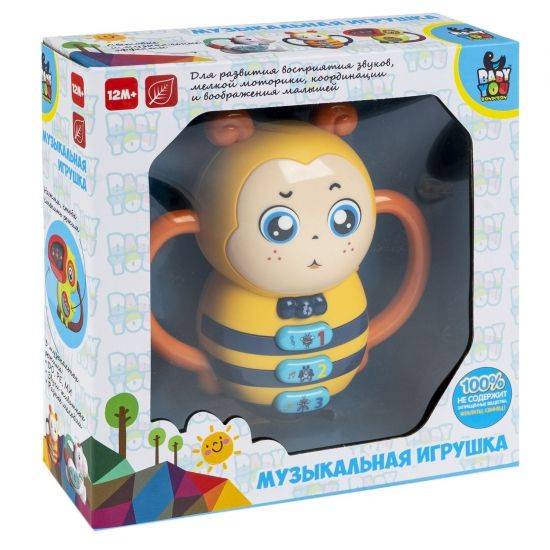 Игрушка музыкальная "ПЧЕЛКА" со светом, на батарейках, ноты, звуки животных, мелодии Baby You Bondibon - BONDIBON
