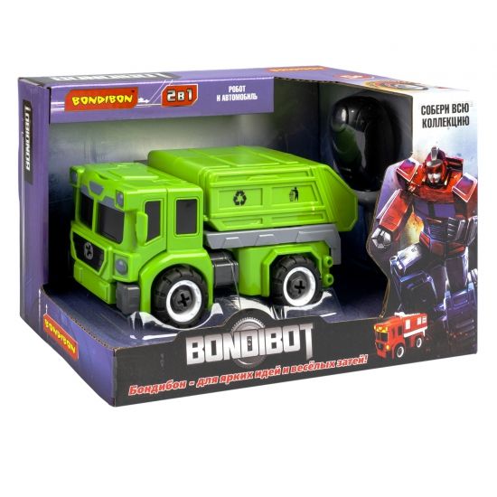 Трансформер-конструктор с отвёрткой "BONDIBOT 2в1" робот-мусоровоз зелёный Bondibon - BONDIBON
