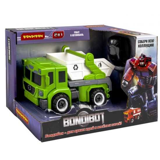 Трансформер-конструктор с отвёрткой "BONDIBOT 2в1" робот-мусоровоз бело-зелёный Bondibon - BONDIBON