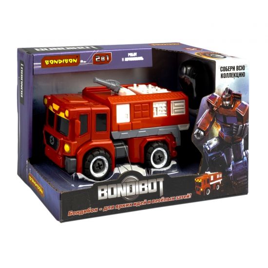 Трансформер-конструктор с отвёрткой "BONDIBOT 2в1" робот-пожарная машина с водомётом Bondibon - BONDIBON