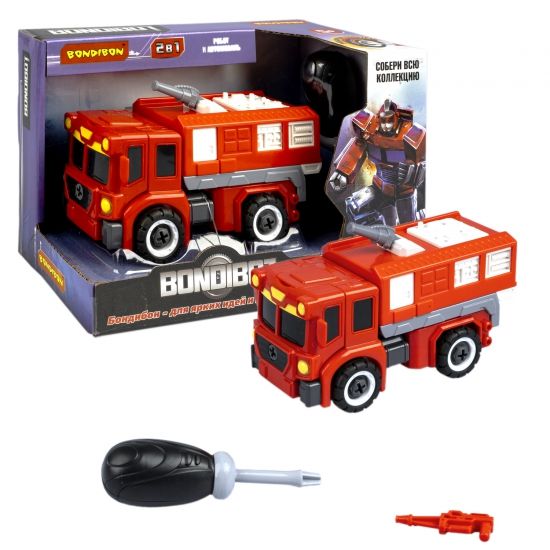 Трансформер-конструктор с отвёрткой "BONDIBOT 2в1" робот-пожарная машина с водомётом Bondibon - BONDIBON
