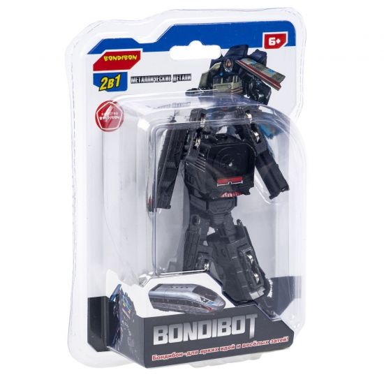 Трансформер "BONDIBOT 2 в 1", робот - паровоз, с металлическими деталями, черный, собери большого робота Bondibon - BONDIBON
