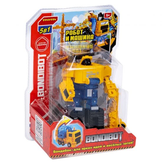 Трансформер "BONDIBOT 2 в 1" робот - гусеничный экскаватор, жёлтый, собери большого робота и подъемный кран, Bondibon - BONDIBON