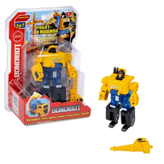 Трансформер "BONDIBOT 2 в 1" робот - гусеничный экскаватор, жёлтый, собери большого робота и подъемный кран, Bondibon - BONDIBON