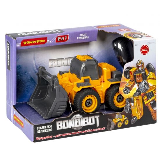 Трансформер-конструктор с отвёрткой "BONDIBOT 2в1", бульдозер колёсный - робот, жёлтый, Bondibon - BONDIBON