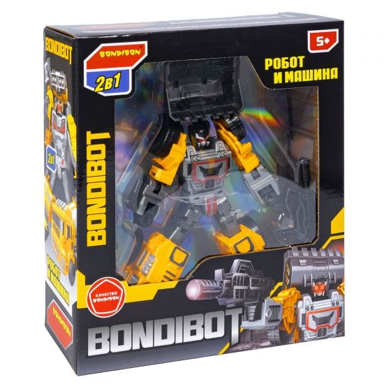 Трансформер "BONDIBOT 2 в 1", робот - экскаватор погрузчик, желтый, собери большого робота 6в1 Bondibon - BONDIBON