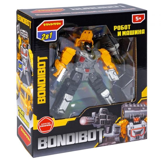 Трансформер "BONDIBOT 2 в 1", робот - гесеничный бульдозер, желтый, собери большого робота 6в1 Bondibon - BONDIBON