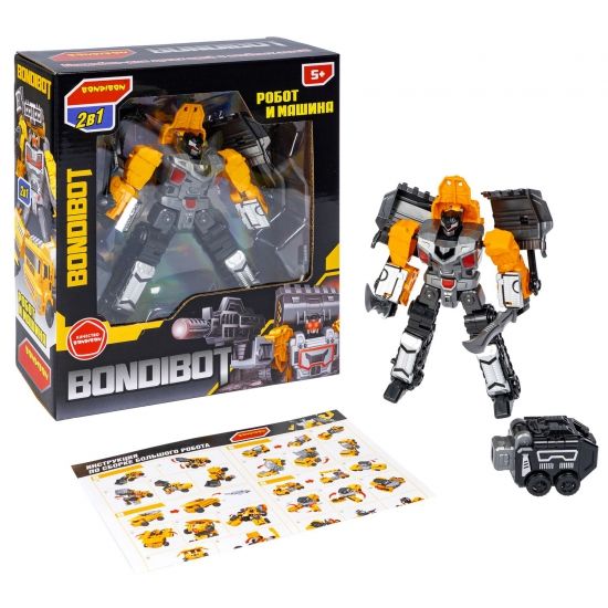 Трансформер "BONDIBOT 2 в 1", робот - гесеничный бульдозер, желтый, собери большого робота 6в1 Bondibon - BONDIBON