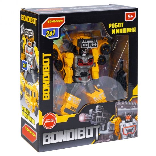 Трансформер "BONDIBOT 2 в 1", робот - бетономешалка, желтый, собери большого робота 6в1 Bondibon - BONDIBON