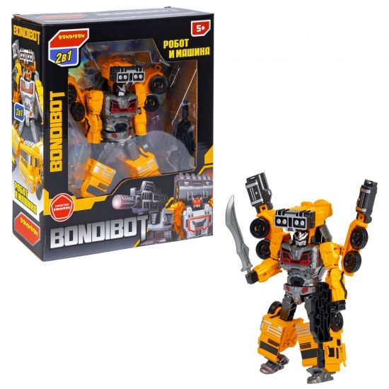 Трансформер "BONDIBOT 2 в 1", робот - бетономешалка, желтый, собери большого робота 6в1 Bondibon - BONDIBON