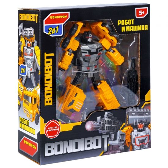 Трансформер "BONDIBOT 2 в 1", робот - автокран, желтый, собери большого робота 6в1 Bondibon - BONDIBON