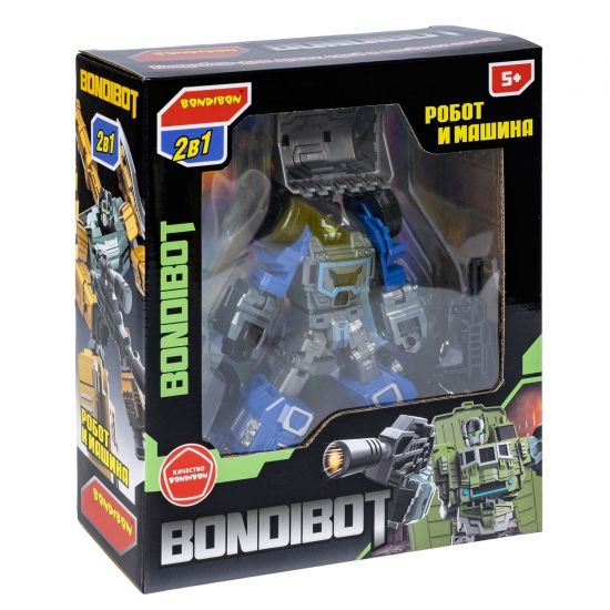 Трансформер "BONDIBOT 2 в 1", робот - экскаватор погрузчик, синий, собери большого робота 7в1 Bondibon - BONDIBON