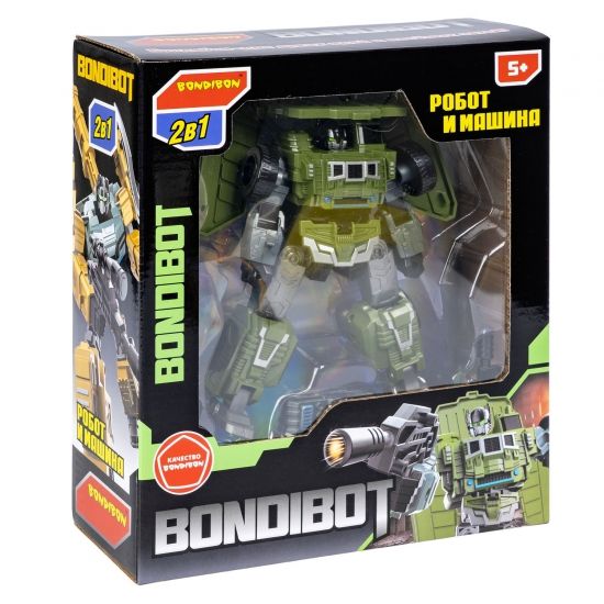 Трансформер "BONDIBOT 2 в 1", робот - самосвал карьерный, зелёый, собери большого робота 7в1 Bondibon - BONDIBON