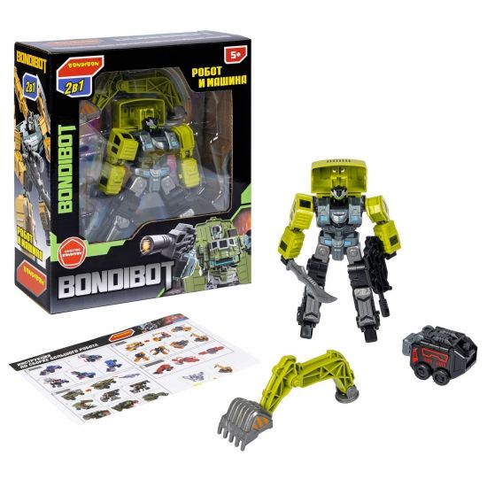 Трансформер "BONDIBOT 2 в 1", робот - экскаватор, зелёный, собери большого робота 7в1 Bondibon - BONDIBON