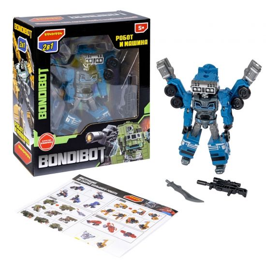 Трансформер "BONDIBOT 2 в 1", робот - бетономешалка, синий, собери большого робота 7в1 Bondibon - BONDIBON