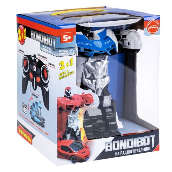 Трансформер на радиоуправлении "BONDIBOT 2в1" робот- полицейский автомобиль со светом, бело-синий, 1:18 Bondibon - BONDIBON