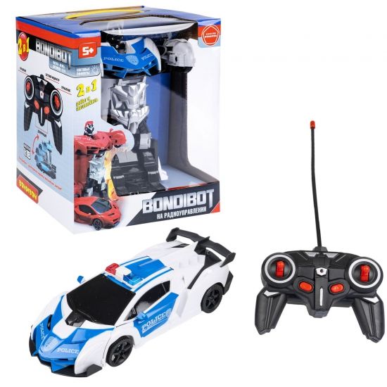Трансформер на радиоуправлении "BONDIBOT 2в1" робот- полицейский автомобиль со светом, бело-синий, 1:18 Bondibon - BONDIBON