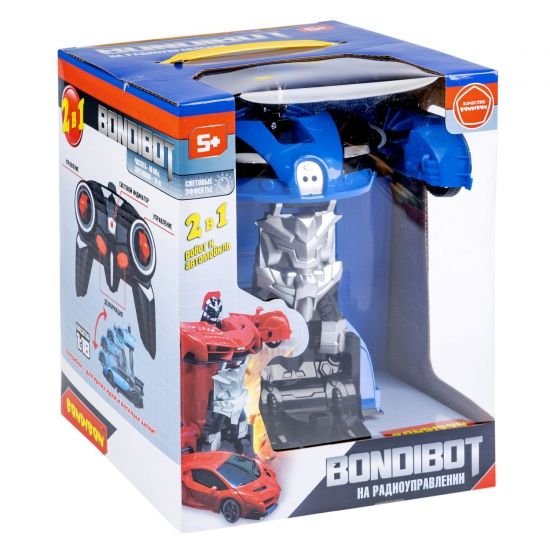 Трансформер на радиоуправлении "BONDIBOT 2в1" робот- легковой автомобиль со светом, черно-синий, 1:18 Bondibon - BONDIBON