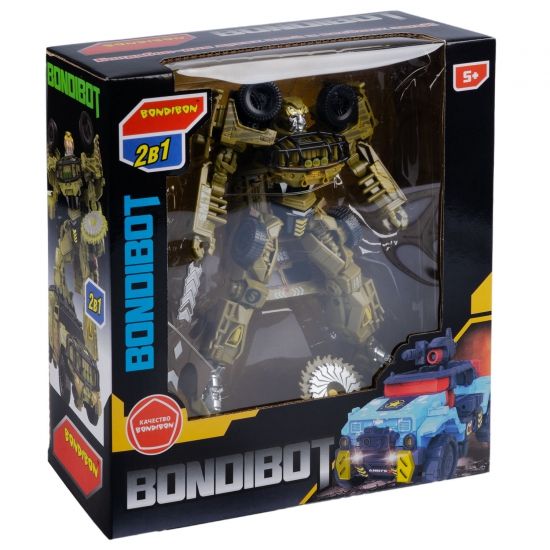 Трансформер "BONDIBOT 2 в 1" робот - джип военный с кунгом, зеленый, Bondibon - BONDIBON