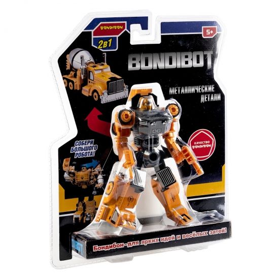 Трансформер "BONDIBOT 2 в 1" робот - бетономешалка, металлические детали, желтый, собери большого робота 5в1 Bondibon - BONDIBON