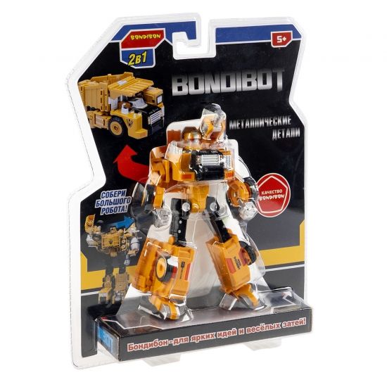 Трансформер "BONDIBOT 2 в 1", робот - самосвал, с металлическими деталями, желтый, собери большого робота 5в1 Bondibon - BONDIBON