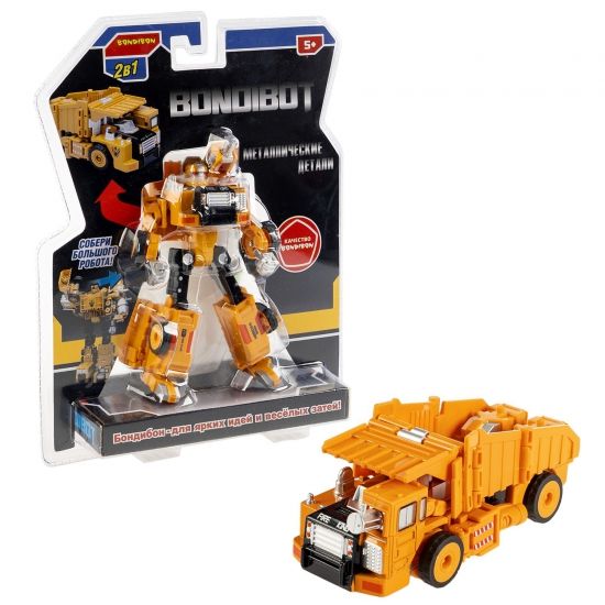 Трансформер "BONDIBOT 2 в 1", робот - самосвал, с металлическими деталями, желтый, собери большого робота 5в1 Bondibon - BONDIBON